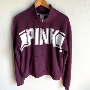 PINK By VS Half Zip Up Sweatshirt Burgundy With Large Logo Size Large